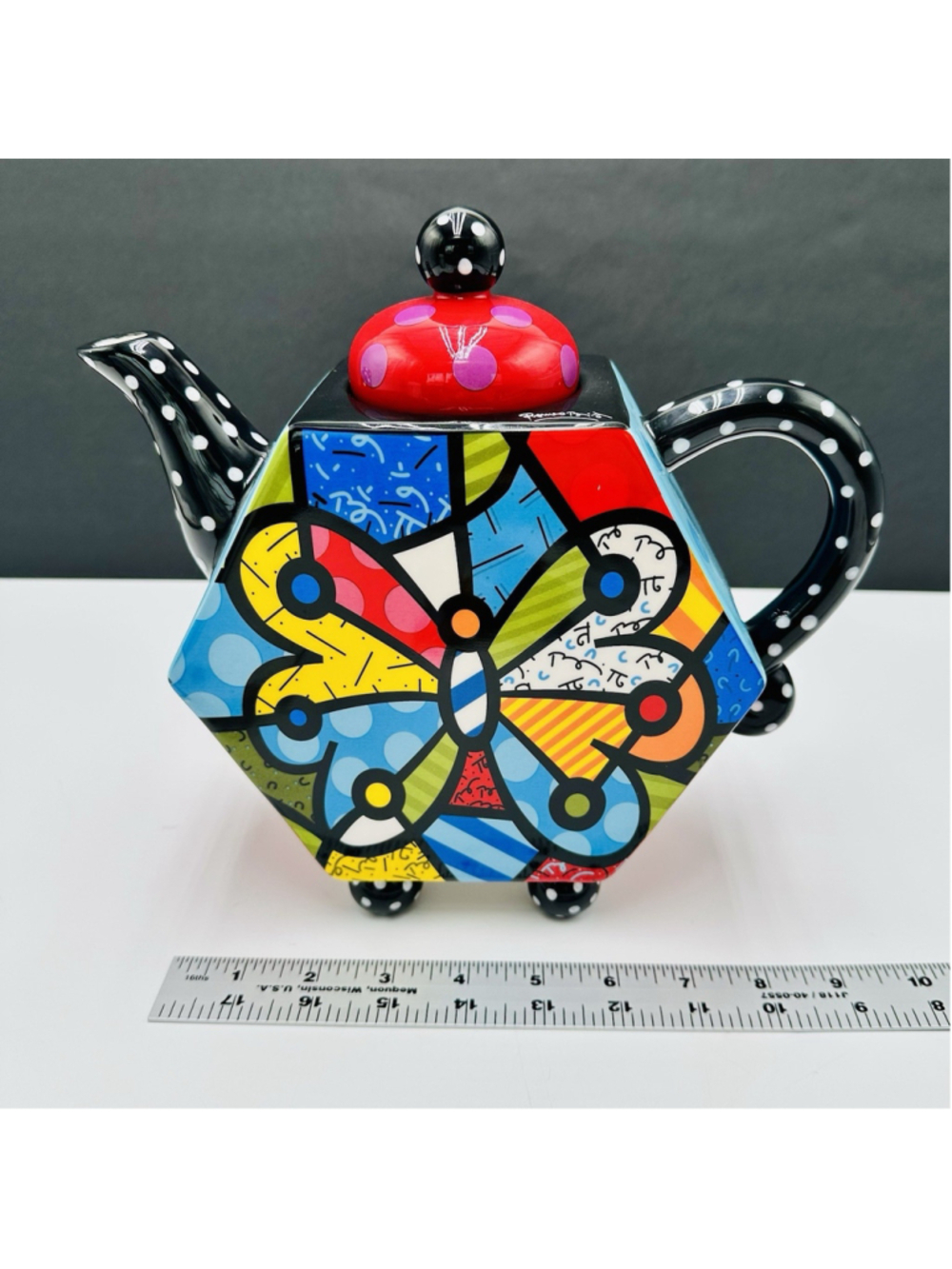 Romero Britto Butterfly Teapot 2009 Signed Ceramic Whimsical Artsy 9.5” x 8” - Picture 15 of 15